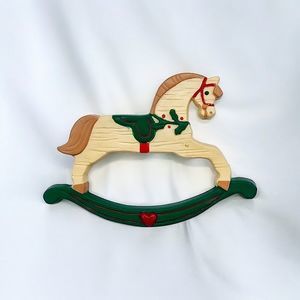 Hallmark Rocking Horse Brooch Vintage 1989 Christmas B5582 Hobby Horse Pin